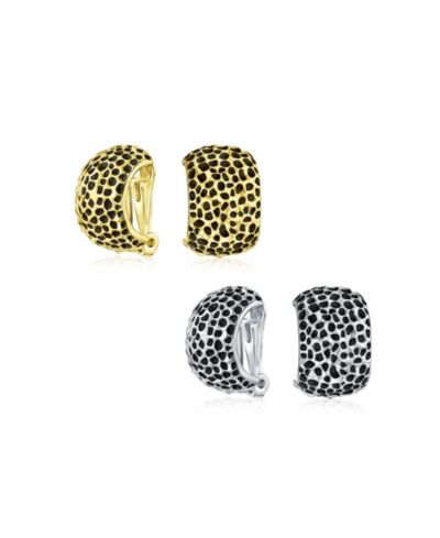 Bling Jewelry Black Speckle Hammered Half Hoop Clip On Earrings Silver Gold Plated 2 Set