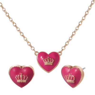 Juicy Couture 15'' + 2'' Crown Logo Heart Pendant Necklace -