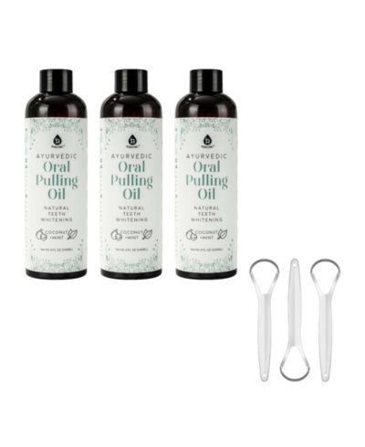 Pursonic Ayurvedic Oral Pulling Oil Bundle – 3-Pack with Tongue Scrapers