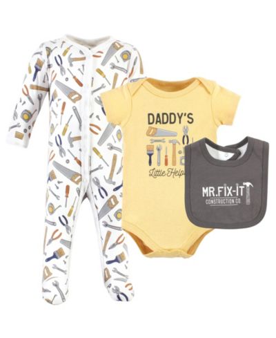 Hudson Baby Cotton Essentials комплект: комбинезон, боди и нагрудник с bandana
