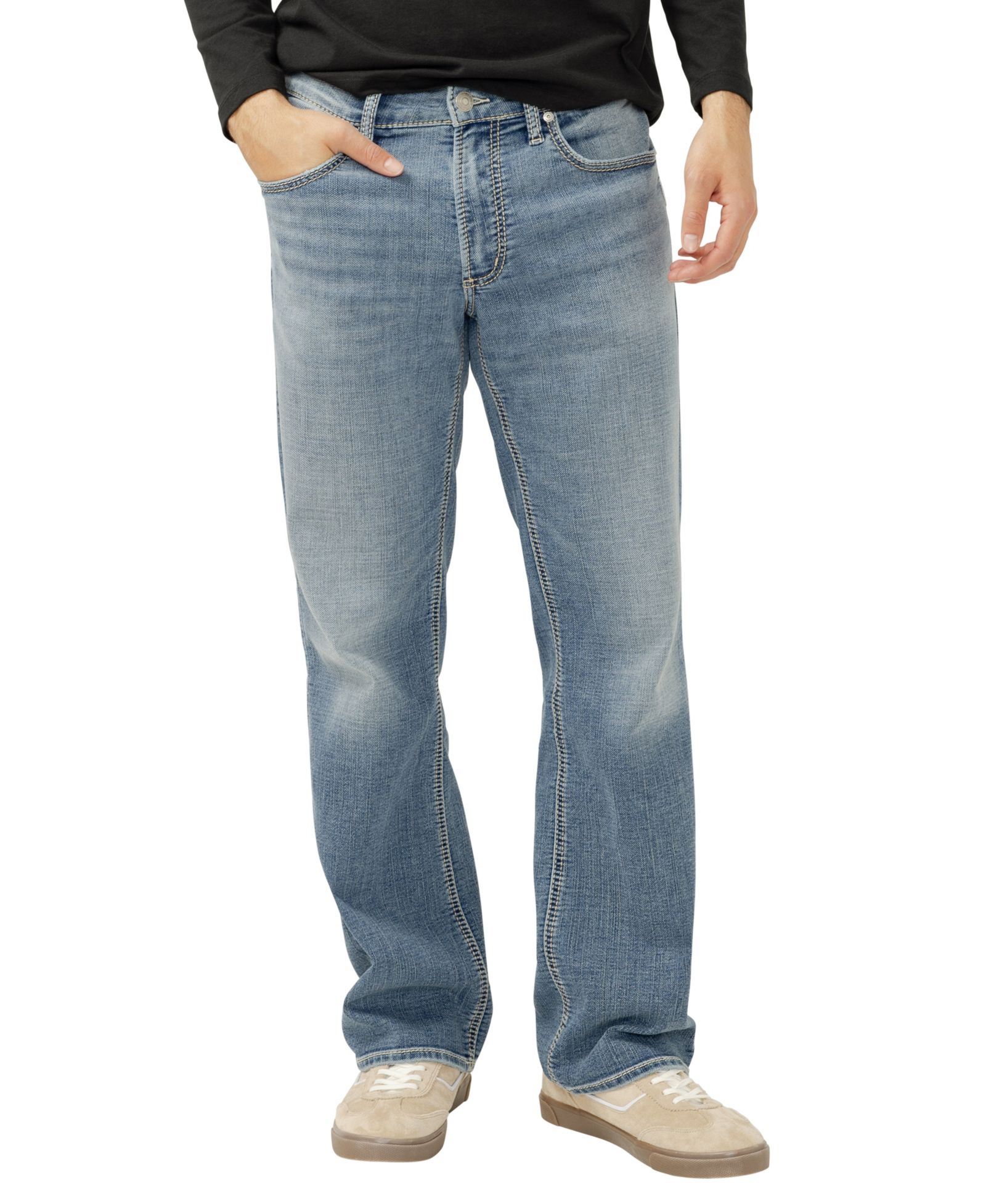 Silver Jeans Co. Men's Zac Relaxed Fit Straight Leg Knit Flex Jeans