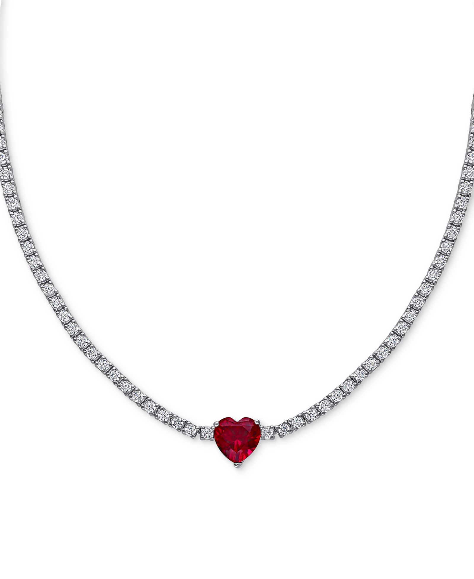 Lab-Created Gemstone (3 ct. t.w.) & Lab-Created White Sapphire (12-7/8 ct. t.w.) 17" Collar Heart Necklace in Sterling Silver