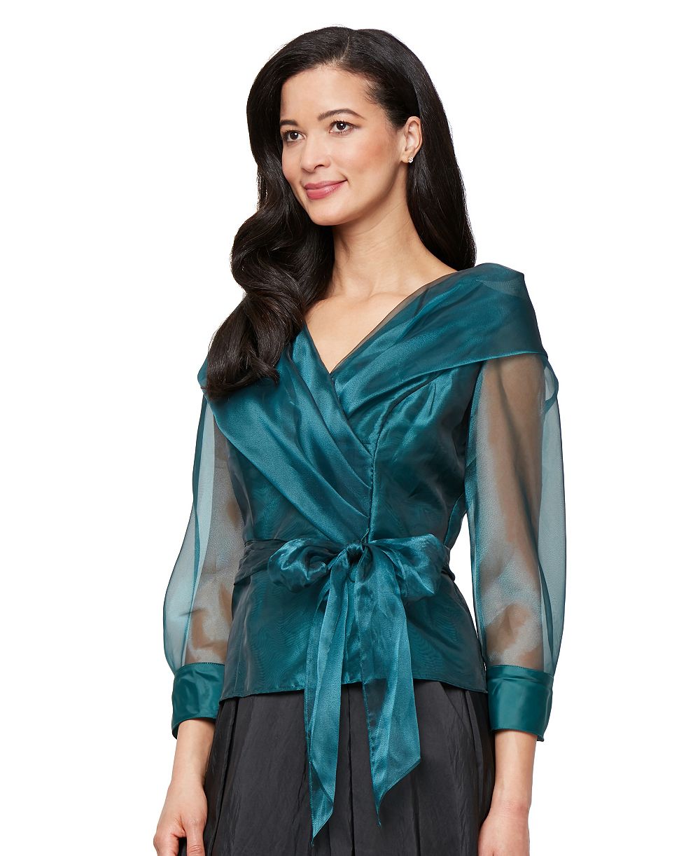 Alex Evenings Women's Organza 3/4-Sleeve Blouse