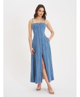 Miss Circle Women's Abygail Stripe Cotton Denim Maxi Dress