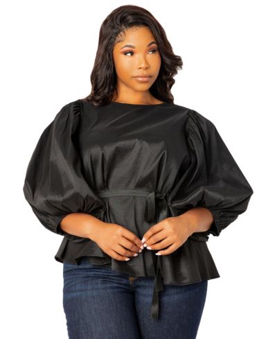 Блузка Buxom Couture Plus Size с завязками на талии и объемными рукавами