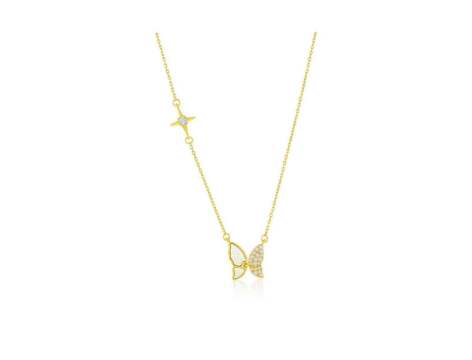 Sterling , MOP & CZ Butterfly Necklace - Plated