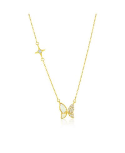 Sterling , MOP & CZ Butterfly Necklace - Plated