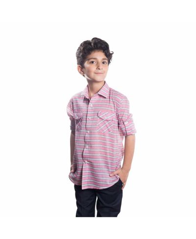 Elie Balleh Little Boys Pink Slim Fit Striped Button-Down Shirt