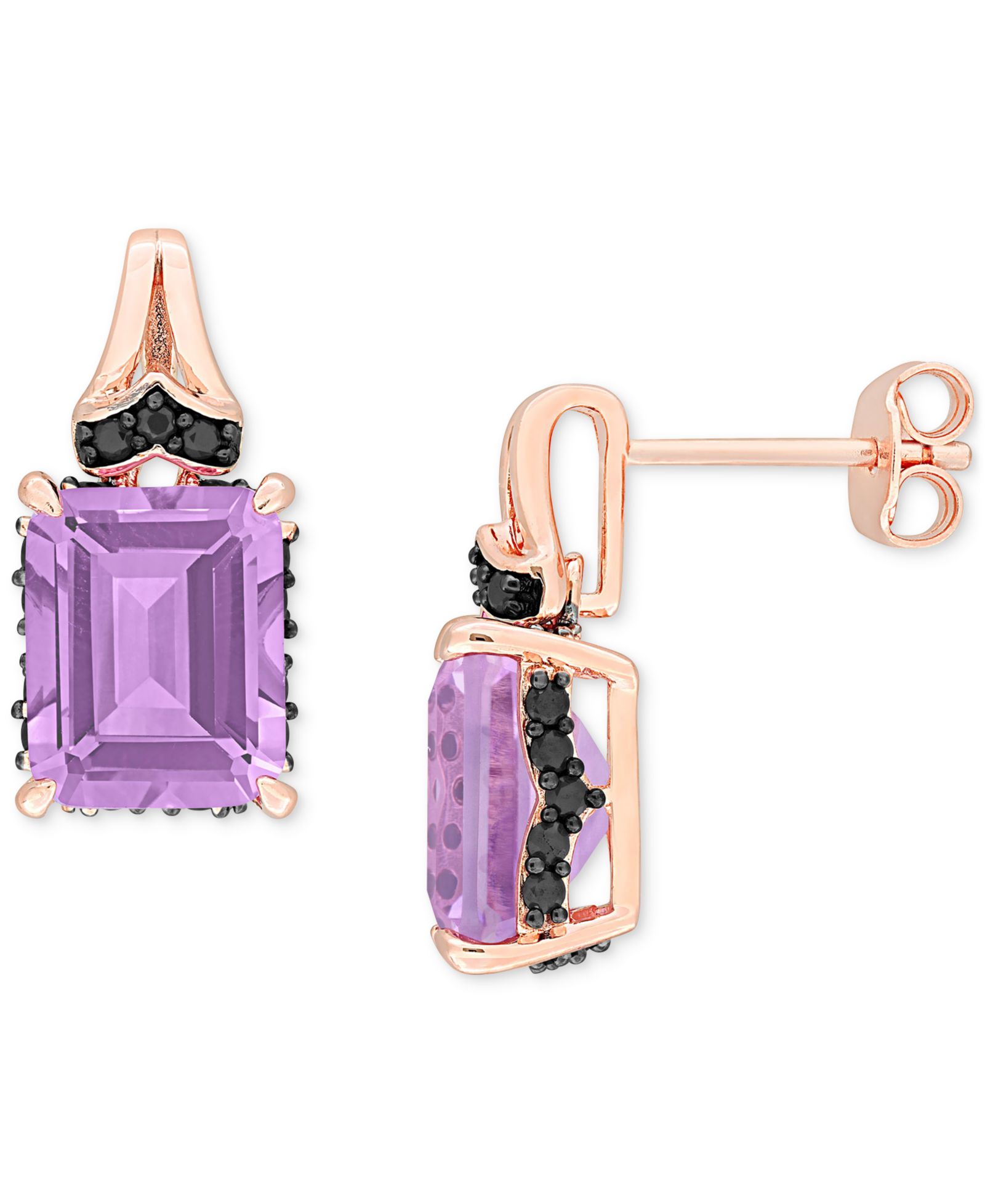 Gemstone & Black Sapphire (3/8 ct. t.w.) Drop Earrings in 18k Rose Gold-Plated Sterling Silver (also in Blue Topaz)