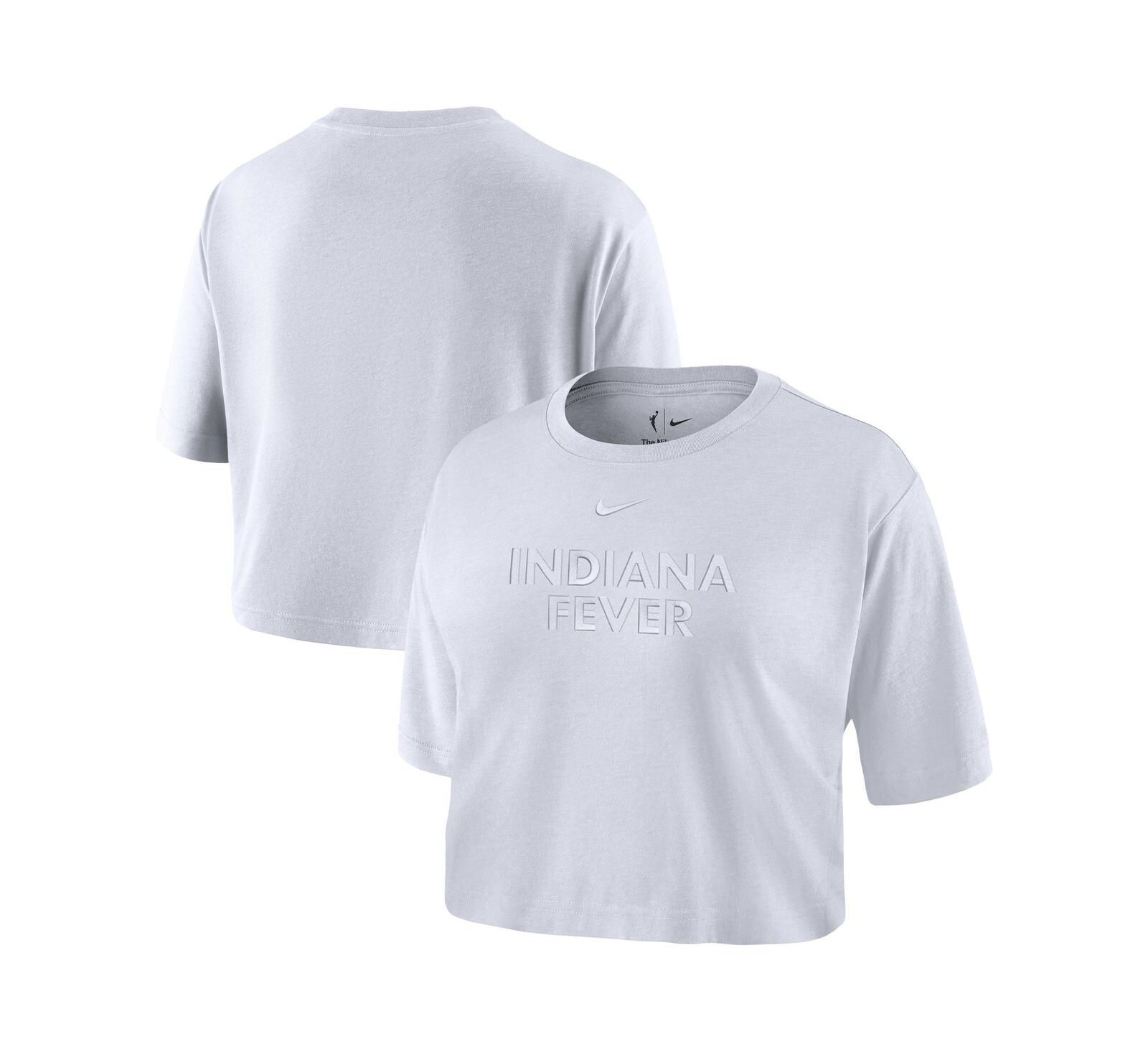 Nike Women's White Indiana Fever Basketball Tonal Wordmark Cropped T-Shirt