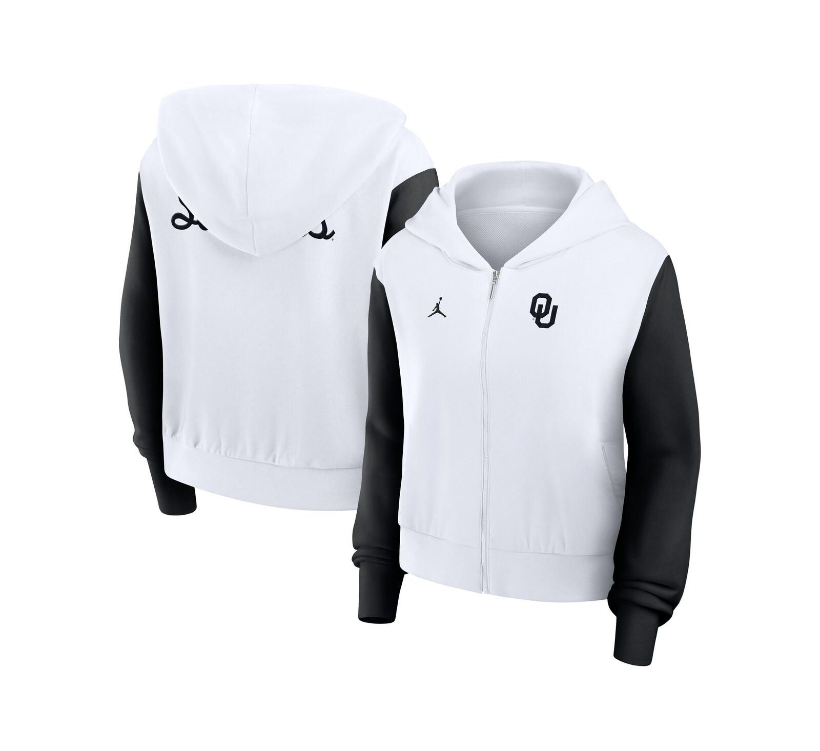 Женская ветровка Jordan White Oklahoma Sooners с укороченным кроем и полной молнией