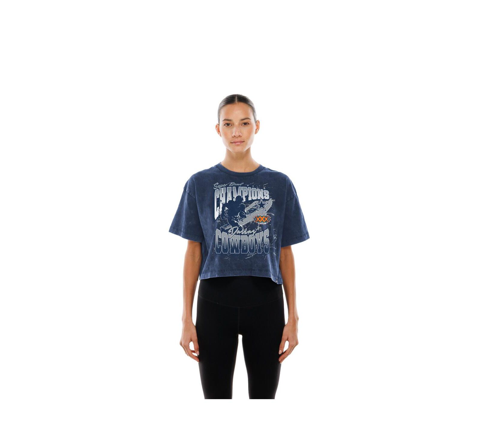 New Era Women's Navy Dallas Cowboys Cropped Boxy Sport Classics Mineral Wash T-Shirt