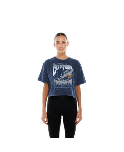 New Era Women's Navy Dallas Cowboys Cropped Boxy Sport Classics Mineral Wash T-Shirt