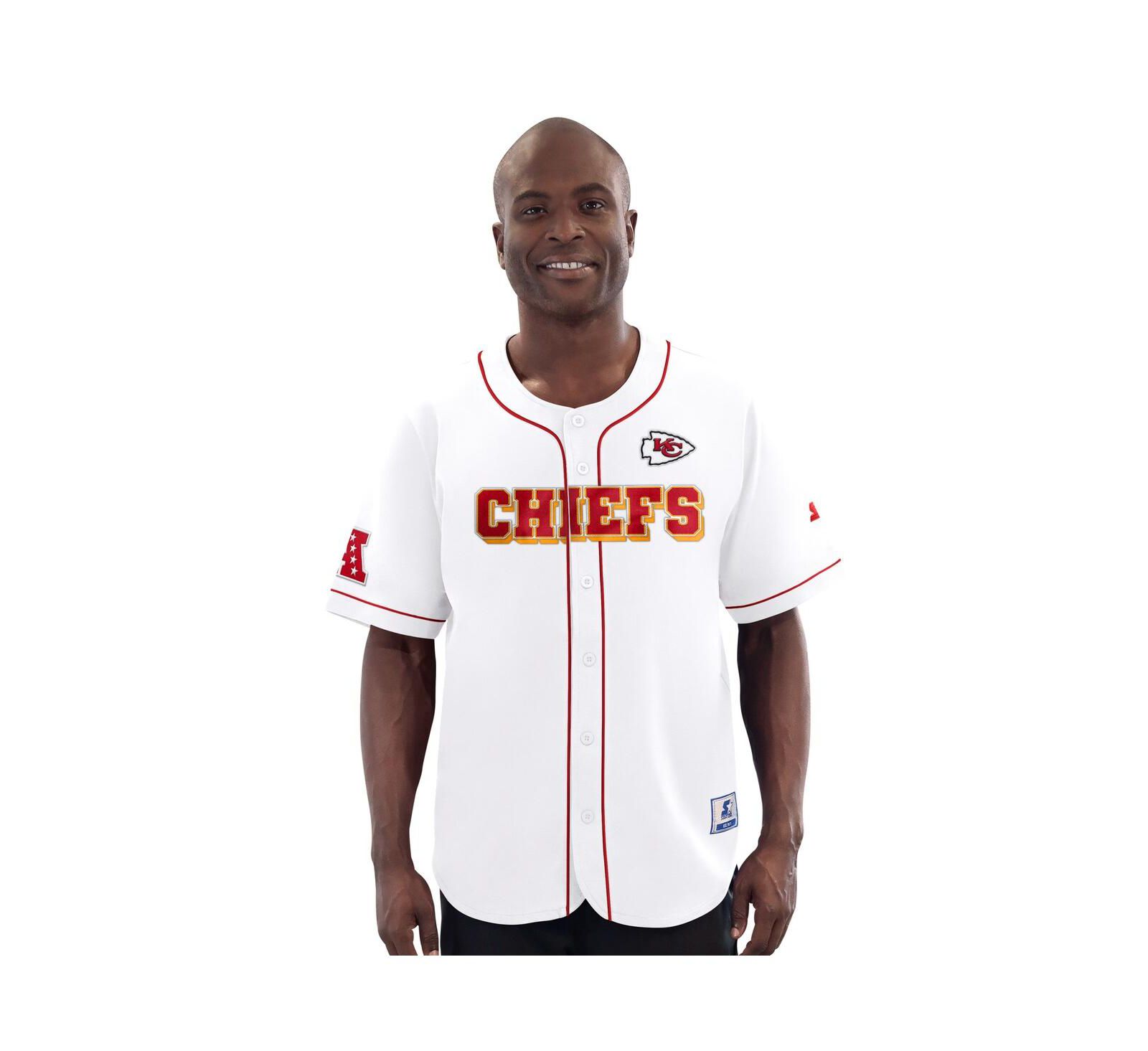Starter Мужская бейсбольная джерси Kansas City Chiefs Relay Full-Button белая
