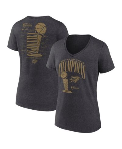 Женская футболка Fanatics Heather Charcoal Oklahoma City Thunder 2025 NBA Finals Champions V-Neck