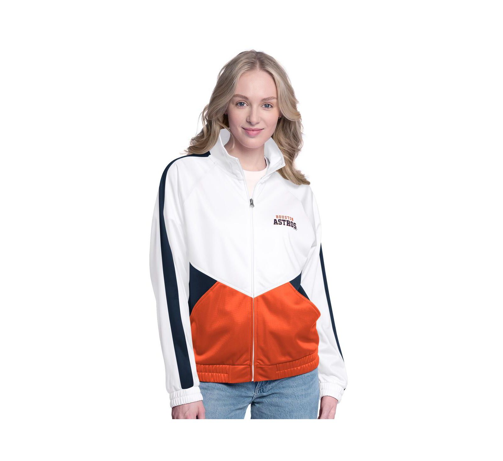 Женская спортивная куртка G-III Sports by Carl Banks White/Navy Houston Astros Rally Rhinestone Raglan Full-Zip