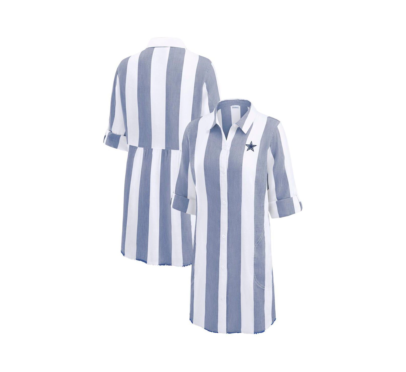 Женский туника-топ Tommy Bahama Navy/White Dallas Cowboys Rugby Beach Stripe Button-Up