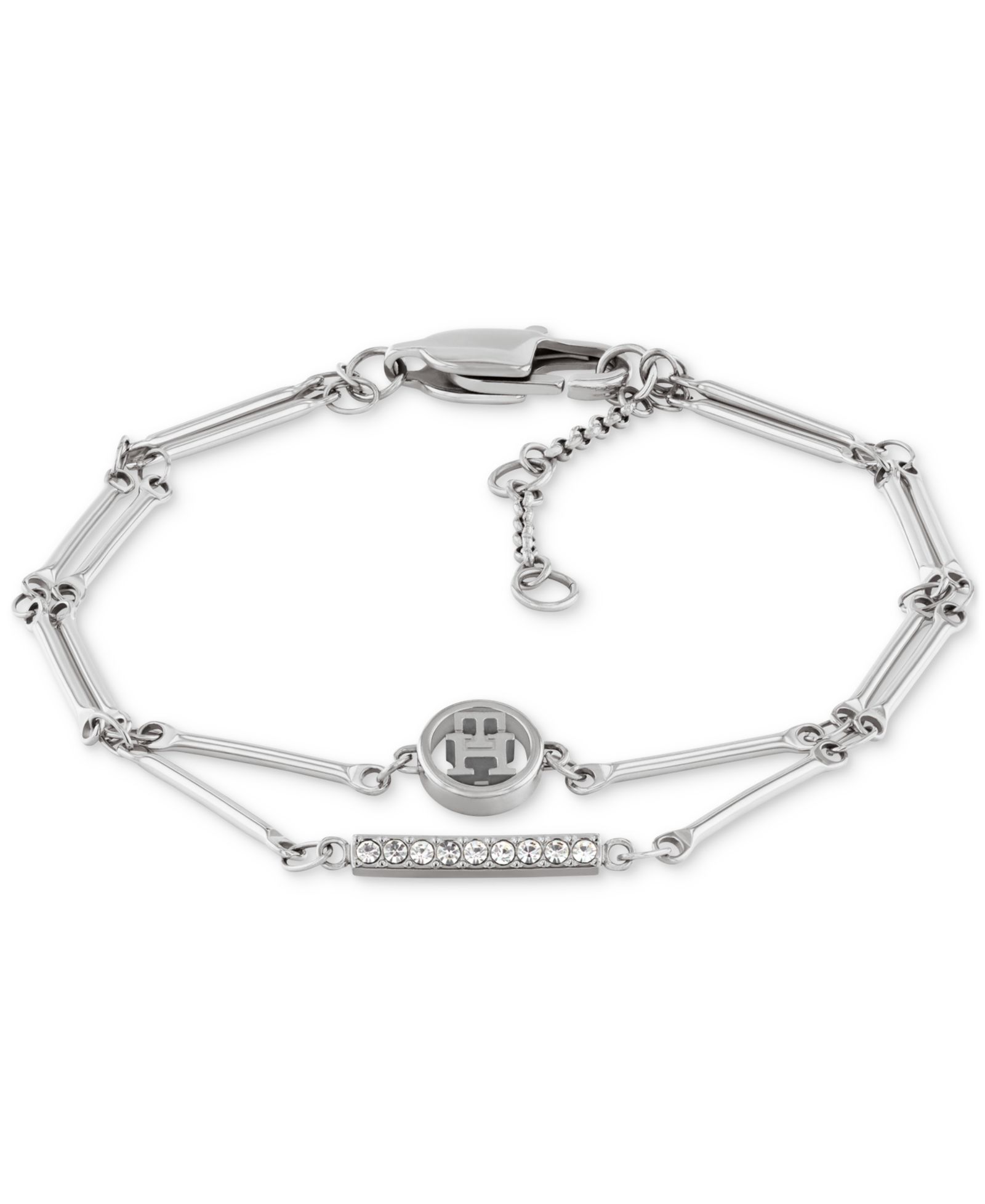 Tommy Hilfiger Logo & Pavé Bar Double-Row Flex Bracelet