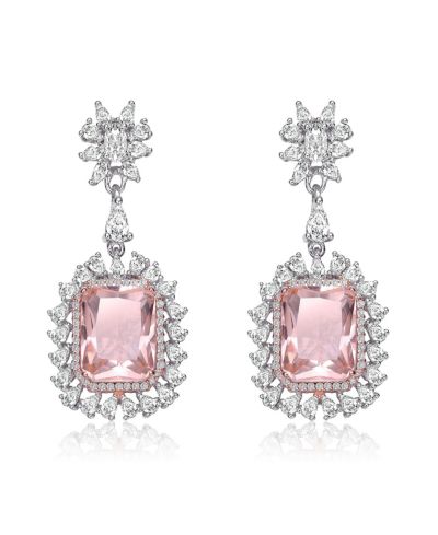 Rachel Glauber Dazzling White Gold Plated Peach Cushion-Cut CZ Earrings