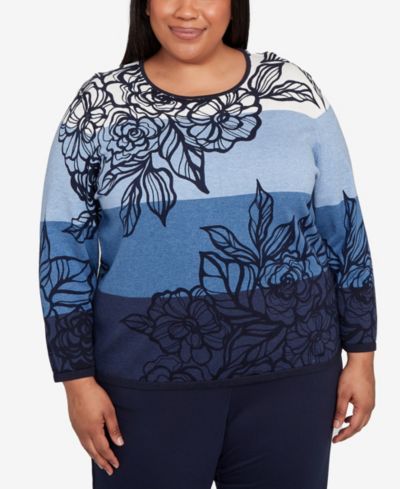Свитер Alfred Dunner Plus Size Classic Ombre Floral Block Stripe