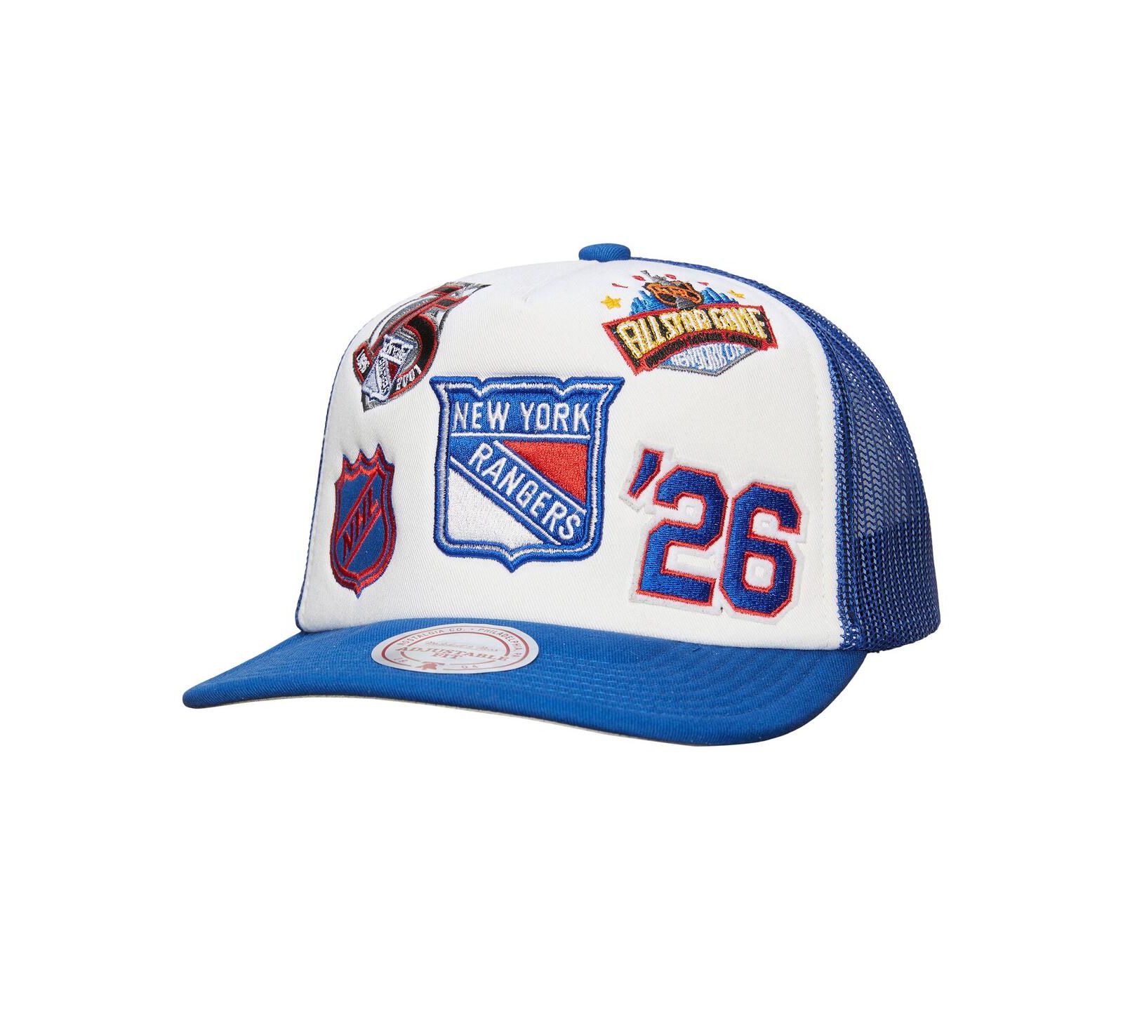 Mitchell & Ness Men's White/Blue New York Rangers Gridlock Trucker Adjustable Hat