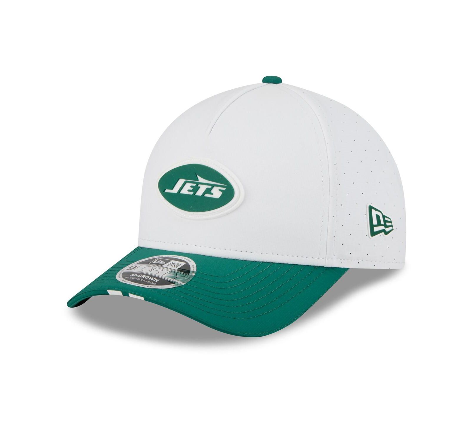 Мужская кепка New Era New York Jets 2025 NFL Training Camp A-Frame 9FORTY регулируемая белая/зеленая