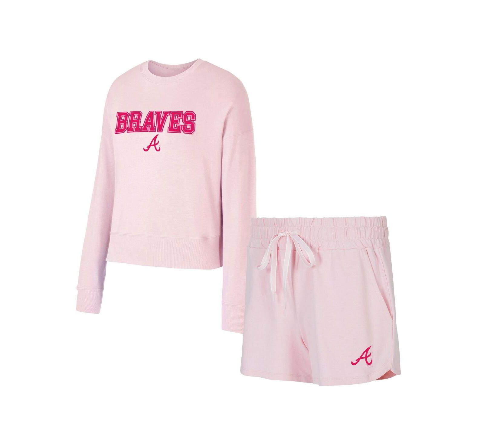 Женский комплект Concepts Sport 2-Piece Pink Atlanta Braves Elevation Tri-Blend Long Sleeve Top and Shorts