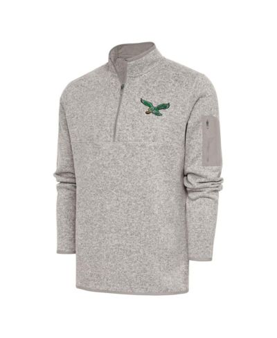 Antigua Men's Oatmeal Philadelphia Eagles Throwback Fortune Quarter-Zip Pullover Jacket