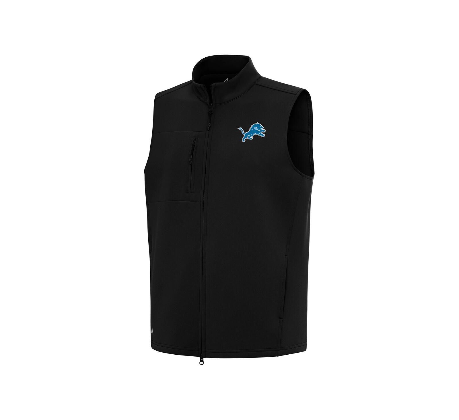 Antigua Men's Black Detroit Lions Demand Full-Zip Vest