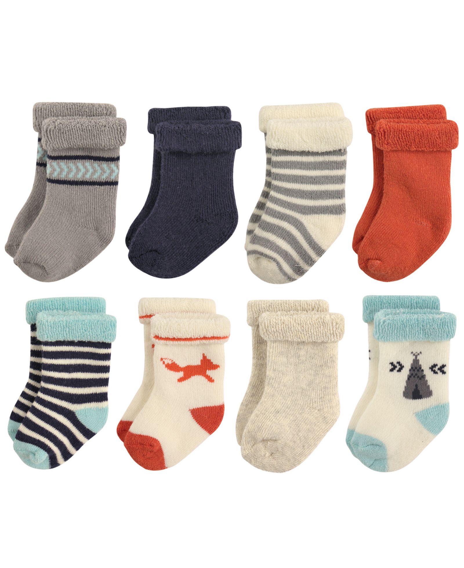 Hudson Baby Eight-Pack Plush Terry Rolled Cuff Socks