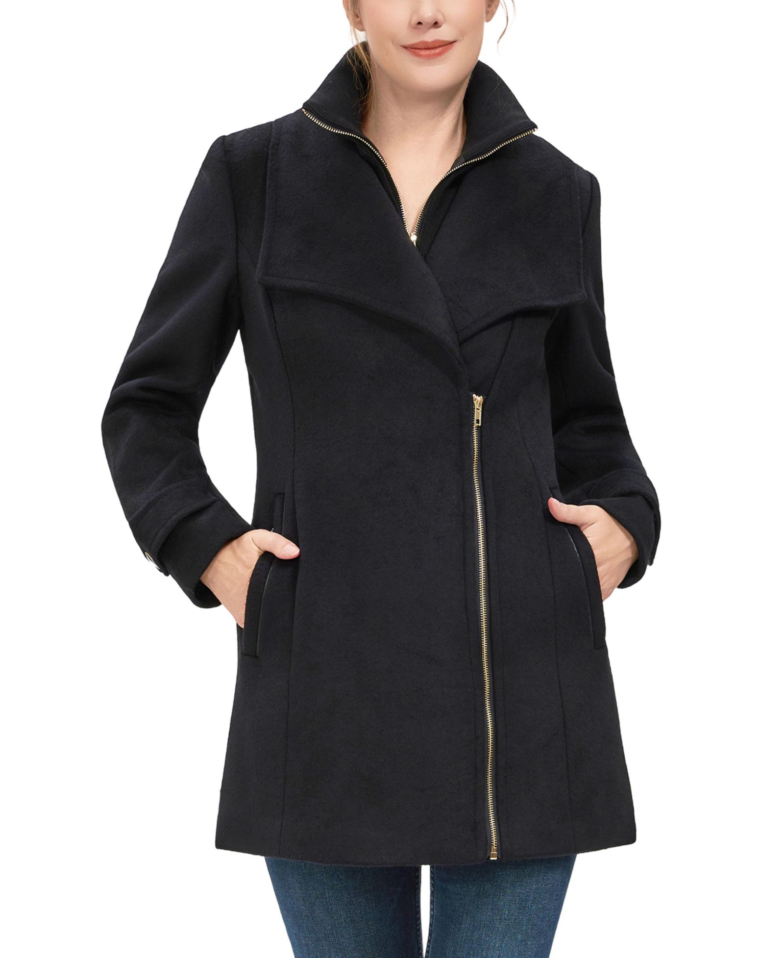Kimi + Kai Women's Kinsley Wool Blend Zip Front Walking Coat