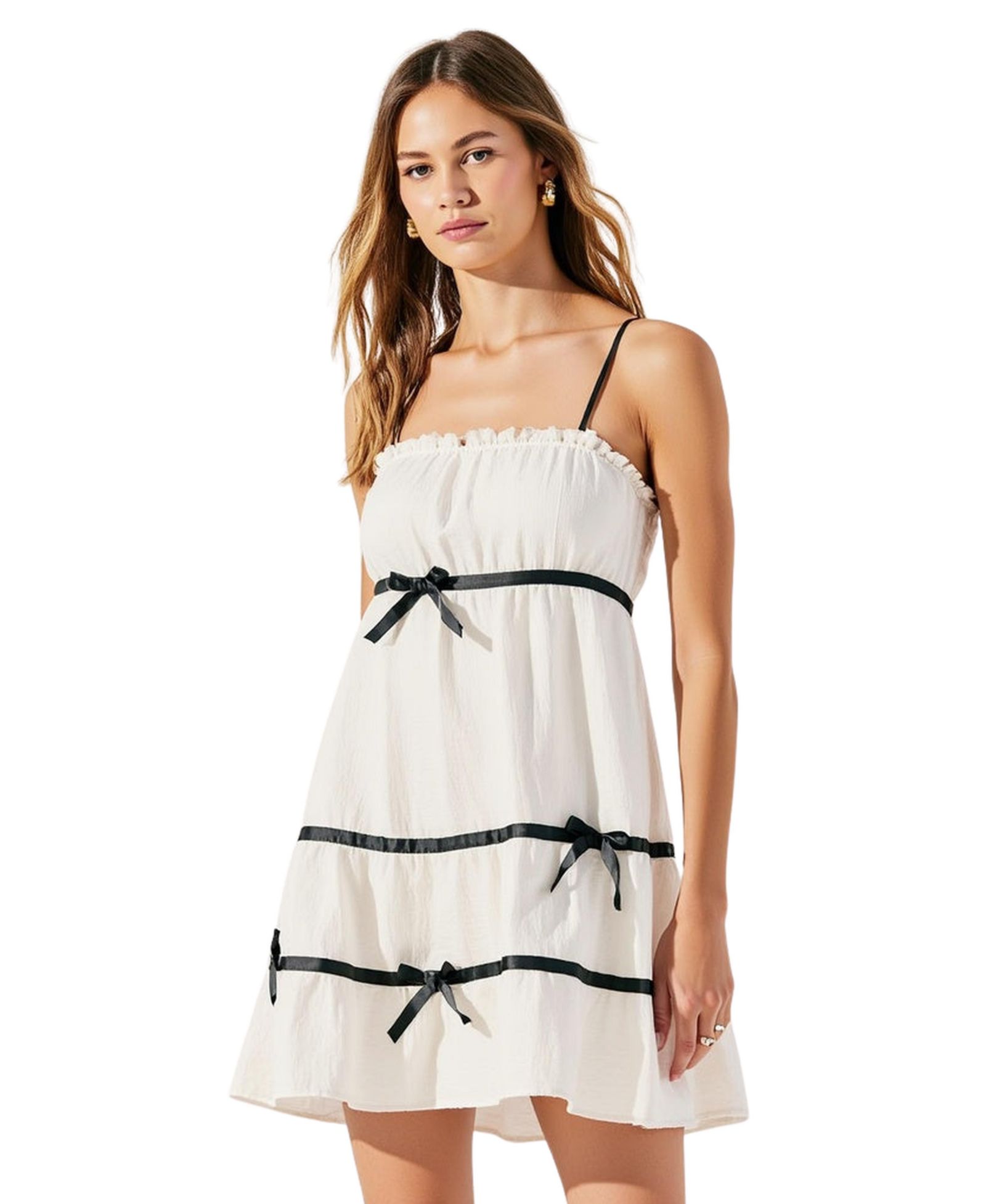 Мини-платье Modenaire Women's Spaghetti Strap Ruffle Trim Bow Accent