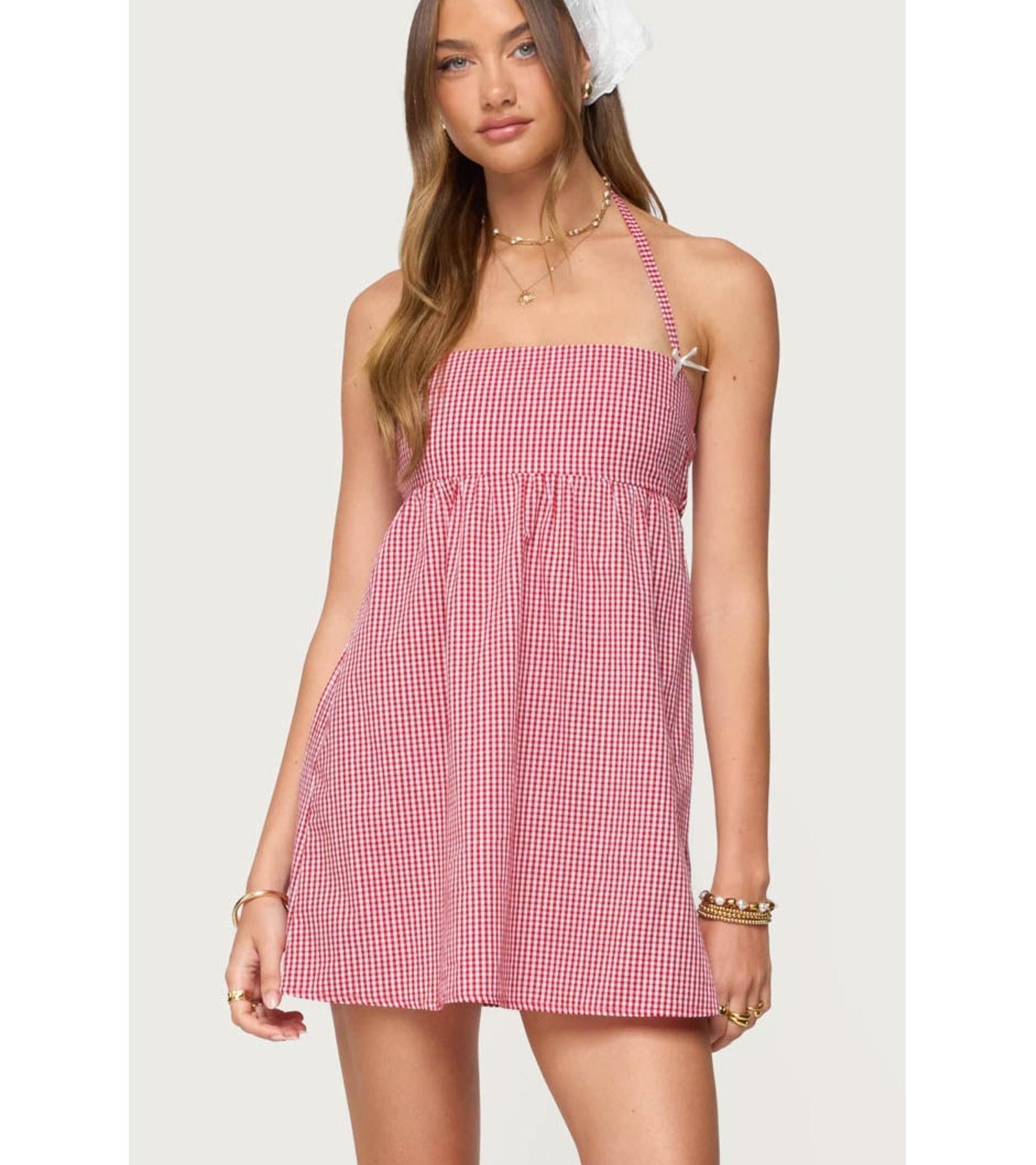 Edikted Women's Rina Gingham Halter Mini Dress