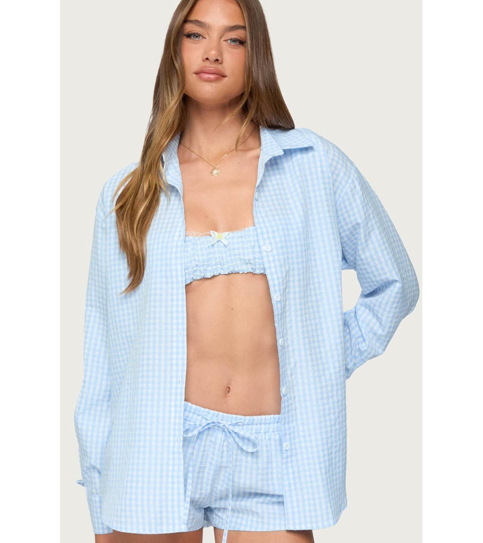 Edikted Women's Yaffa Oversized Gingham Button Up Shirt