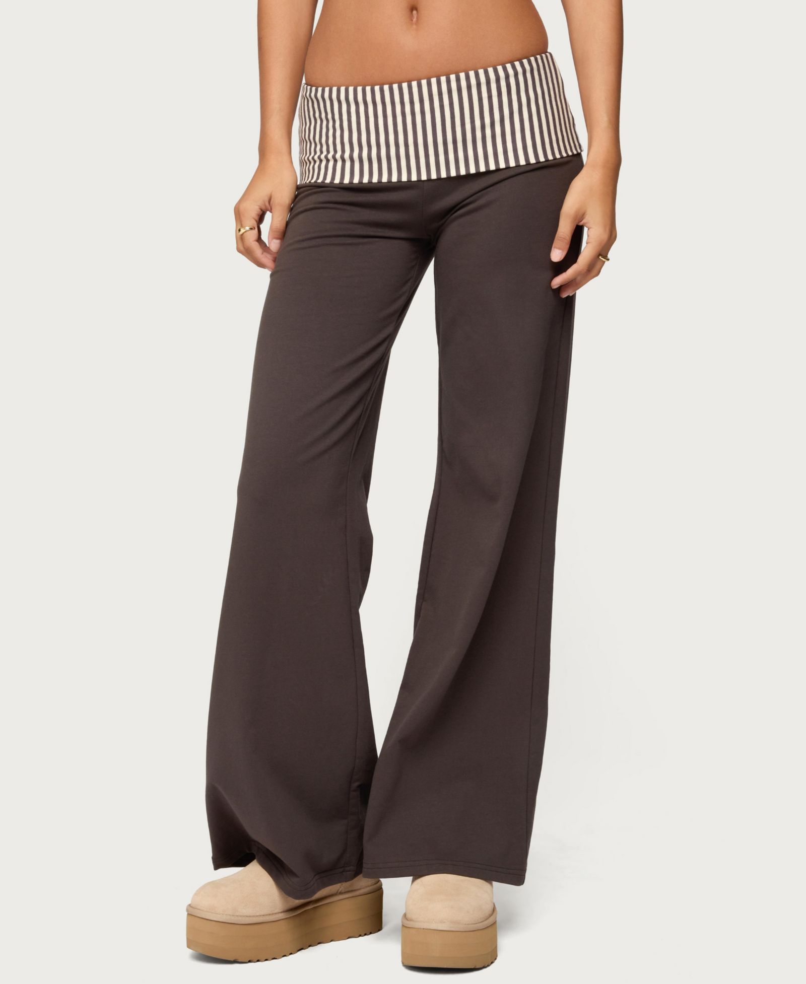 Edikted Women's Meshey Striped Foldover Pants