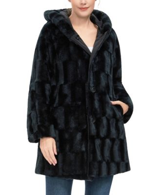 BGSD Women's Brielle Hooded Reversible Faux Mink Fur Coat
