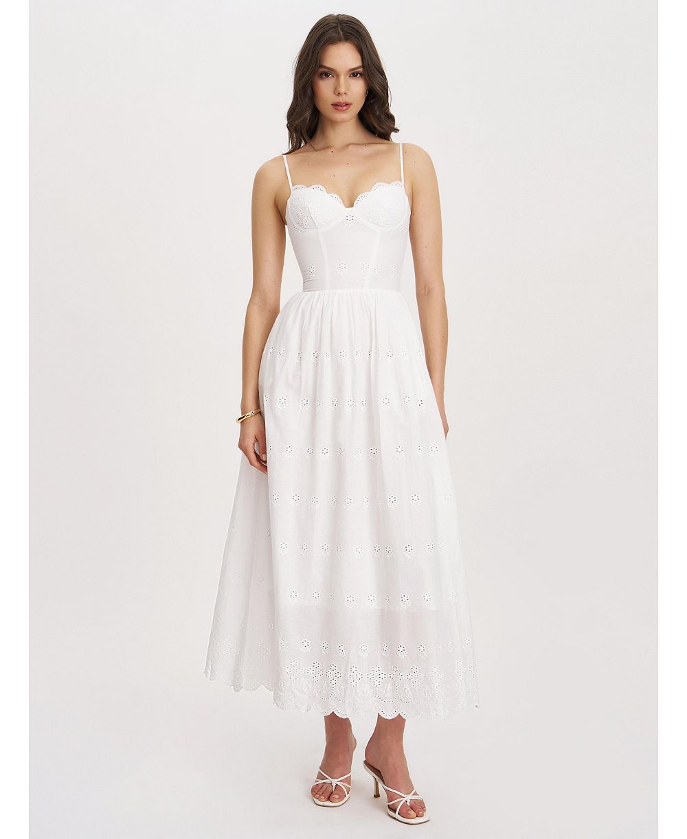 Miss Circle Женское длинное платье Oberon White Cotton Eyelet Lace-Up Back Maxi