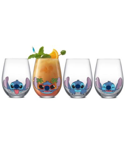 JoyJolt Lilo Stitch Silly Sips Stemless Drinking Glasses, Set of 4