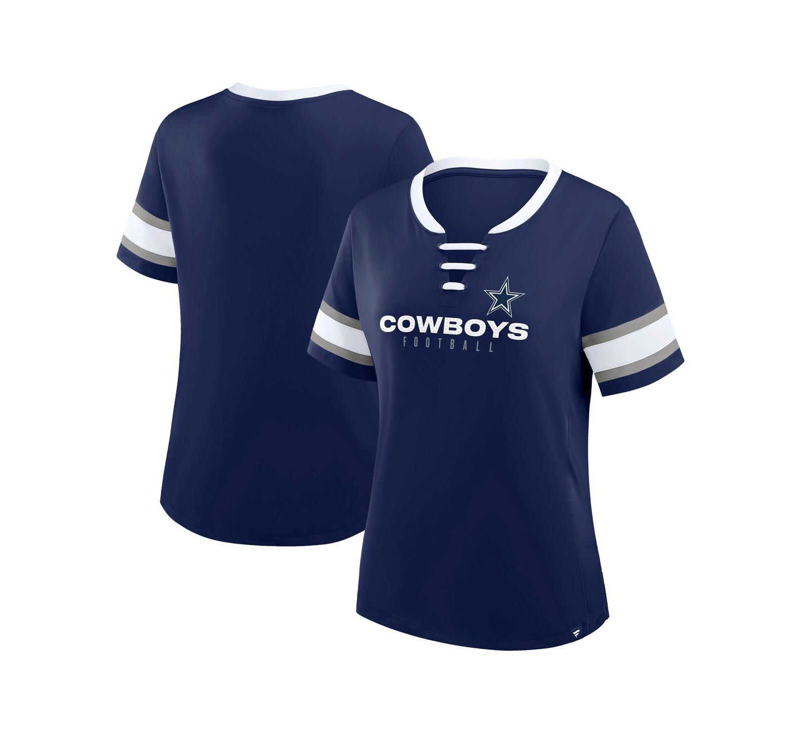 Fanatics Women's Navy Dallas Cowboys Redzone Draw Play Athena Lace-Up T-Shirt