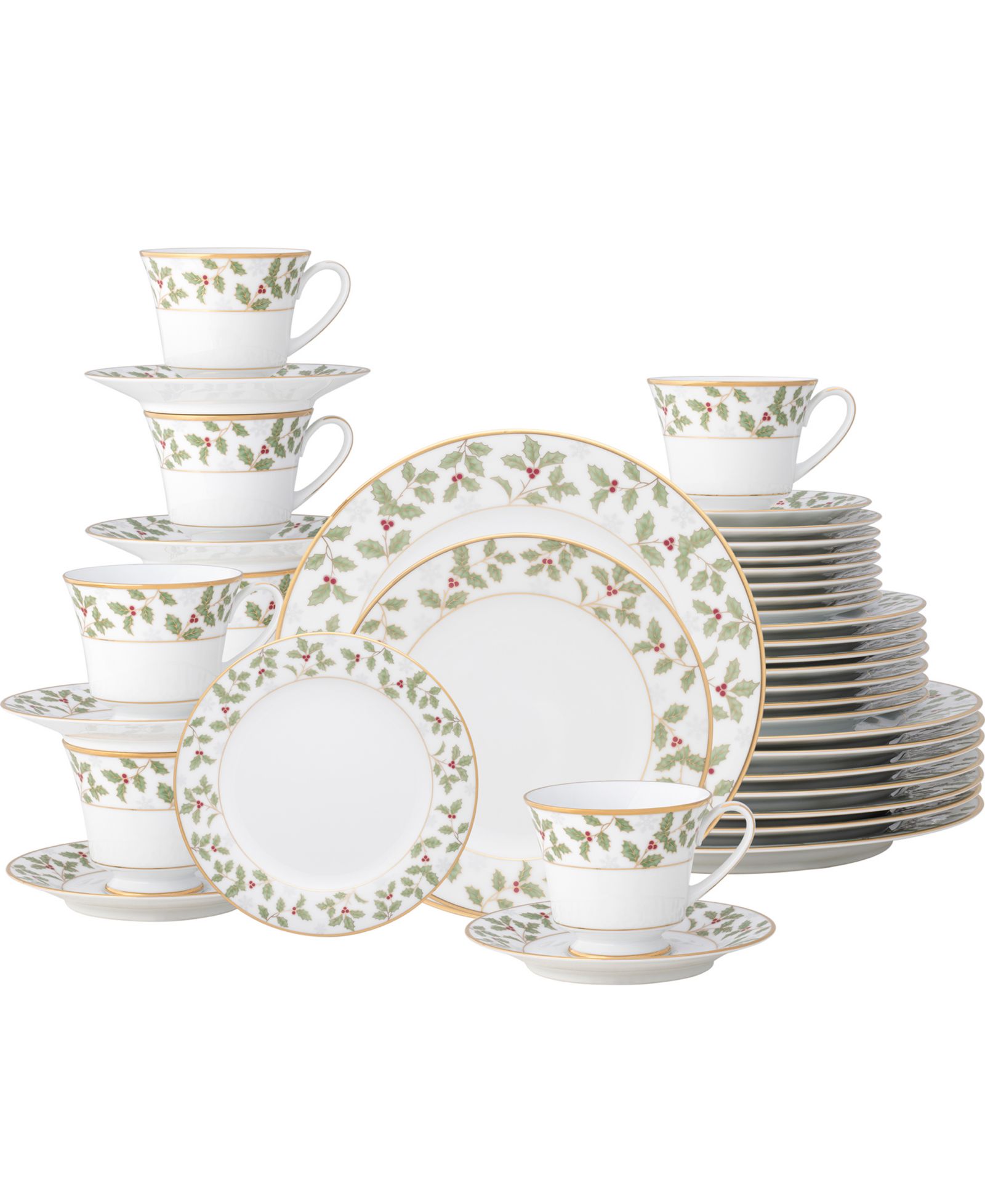 Noritake Holly & Berry Gold 40-Piece Dinnerware Set, Service For 8
