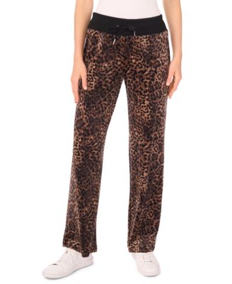 Vince Camuto Women's Velour Animal-Print Drawstring-Waist Straight-Leg Pants