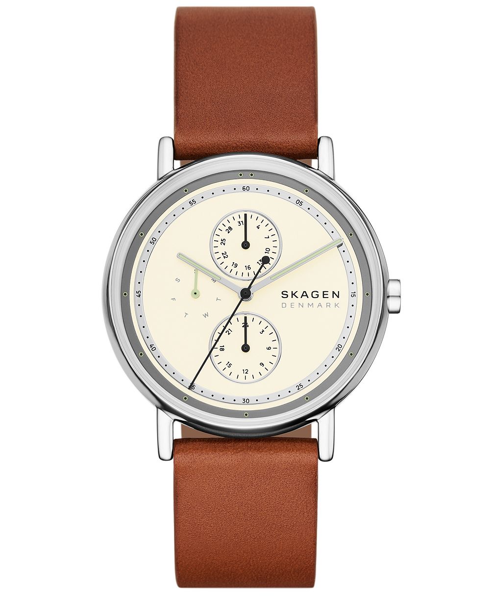 Мужские кварцевые часы Skagen Signatur, коричневый кожаный ремешок, 40mm