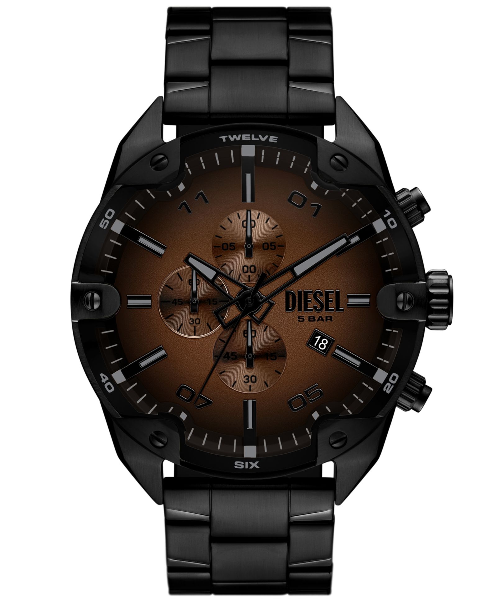 Diesel Men's Spiked Quartz Chronograph Black Stainless Steel Watch, 49mm