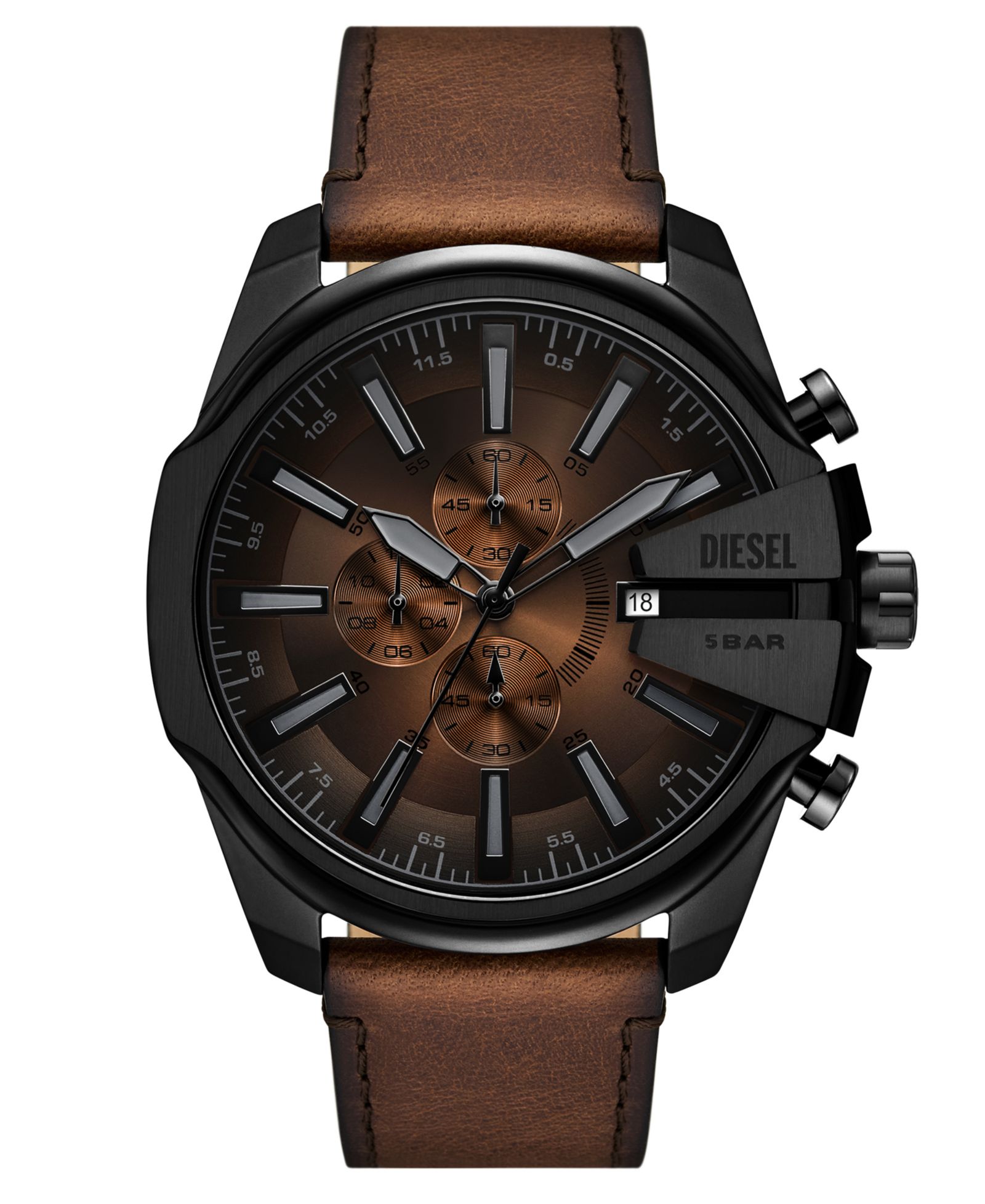 Diesel Men's Mega Chief Slim Quartz Chronograph Brown Leather Watch, 48mm