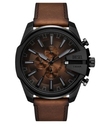 Мужские кварцевые часы Diesel Mega Chief Slim, коричневый кожаный ремешок, 48mm