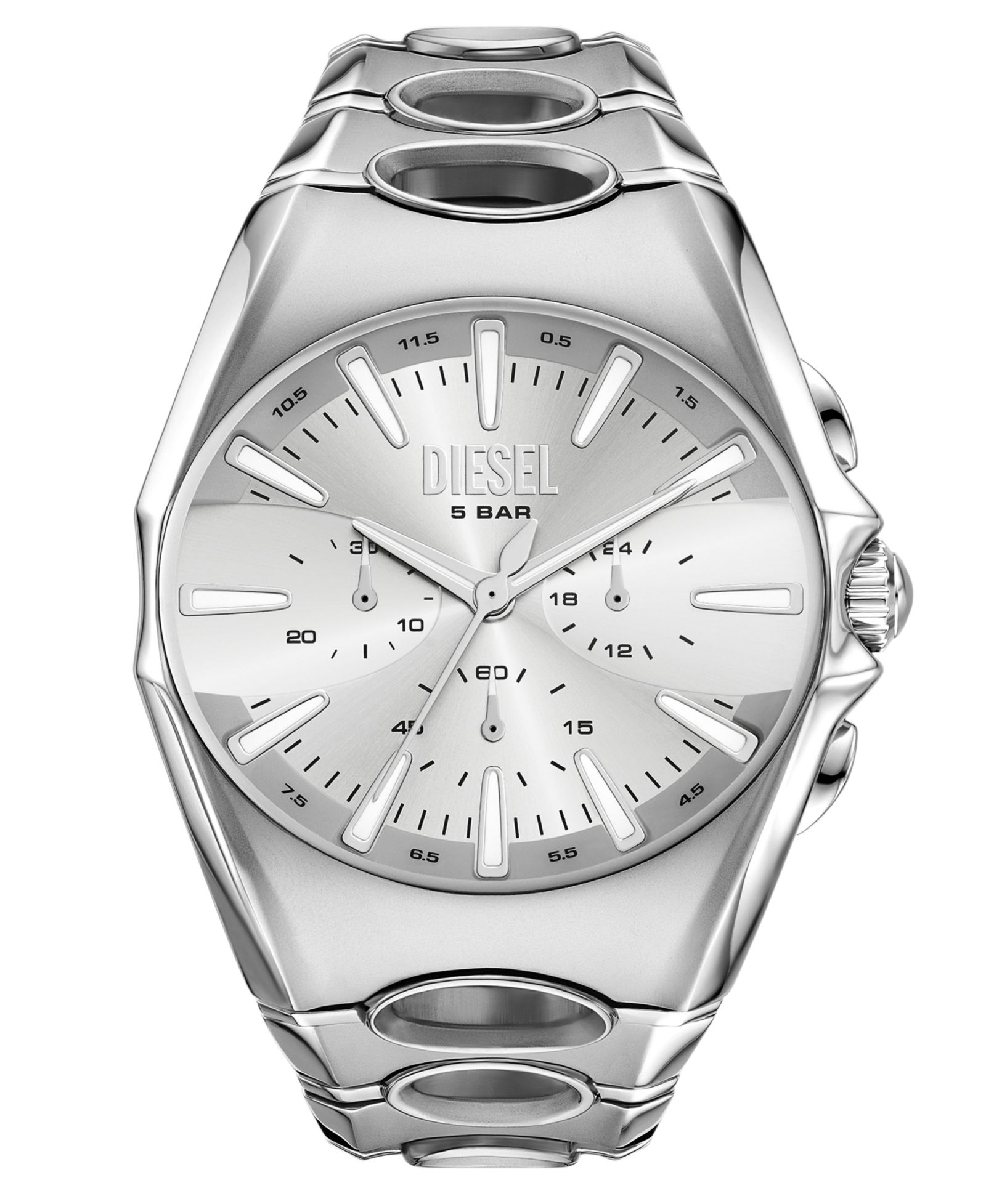 Diesel Men's D-Curve Quartz Chronograph Silver Stainless Steel Watch, 48mm