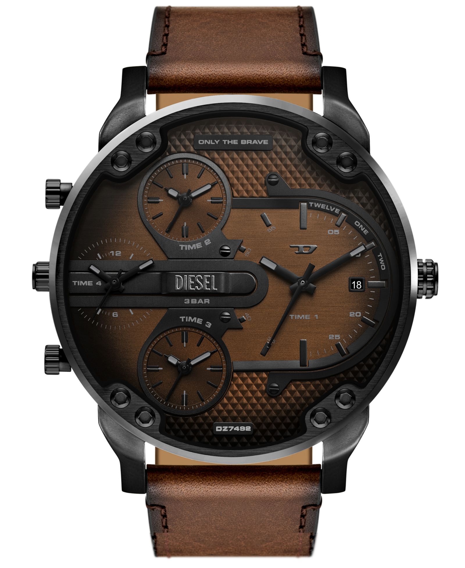 Diesel Men's Mr. Daddy Slim Quartz Three-Hand Date Brown Leather Watch, 54mm