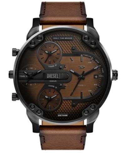 Diesel Мужские часы Mr. Daddy Slim Quartz, коричневый кожаный ремешок, 54mm