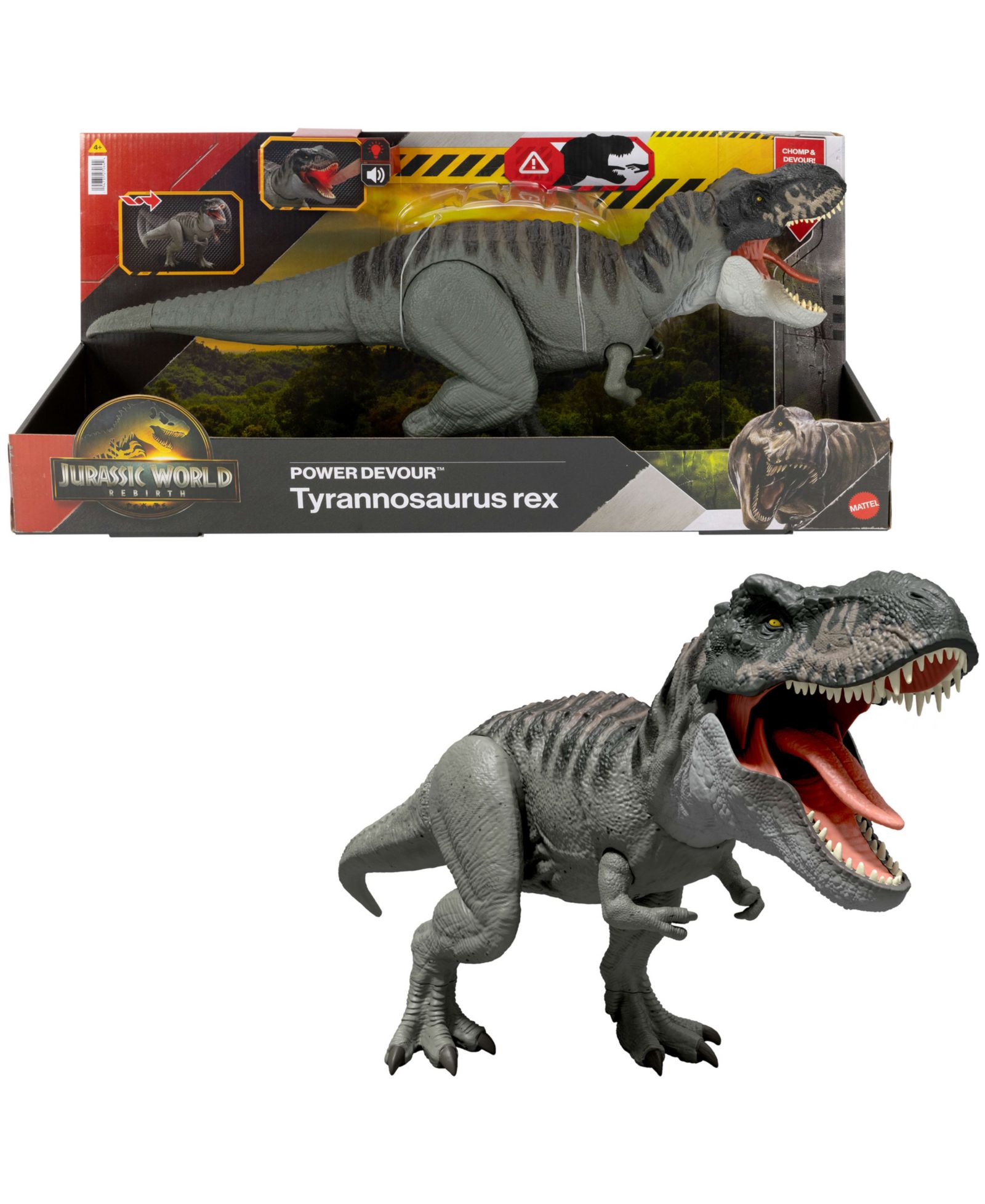 Jurassic World Tyrannosaurus Rex Power Devour Lights and Sounds Action Figure, Ages 4+