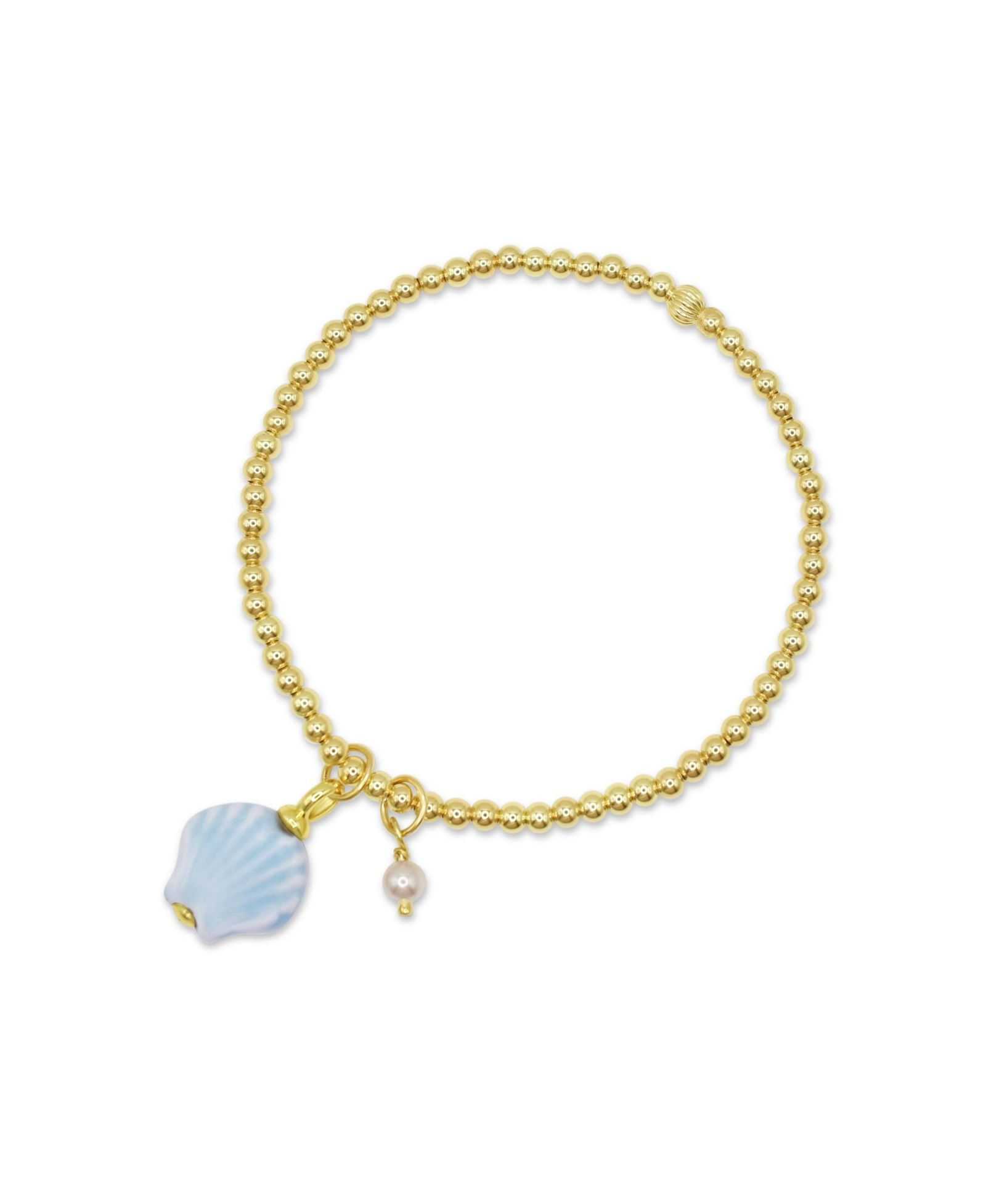 Браслет Bowood Lane 3mm Gold Filled Beads With Mini Pearl and Glass Seashell Charm